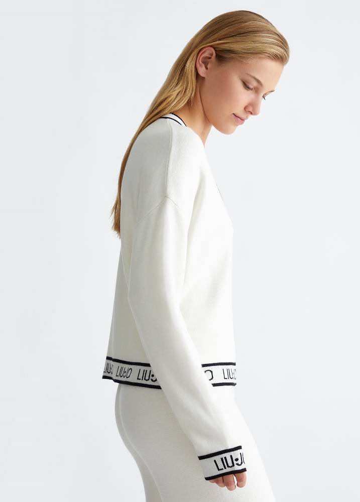 LIU JO SILK BLEND KNIT SWEATER WITH LOGO