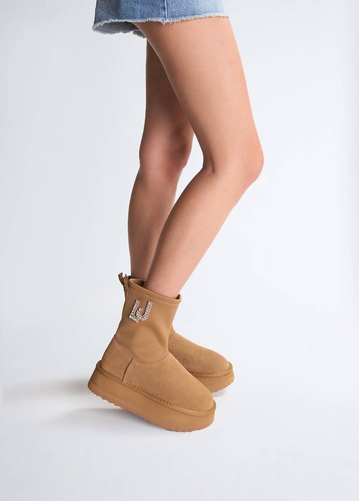 LIU JO JANE 02 - WARM ANKLE BOOTS WITH BEJEWELLED LOGO