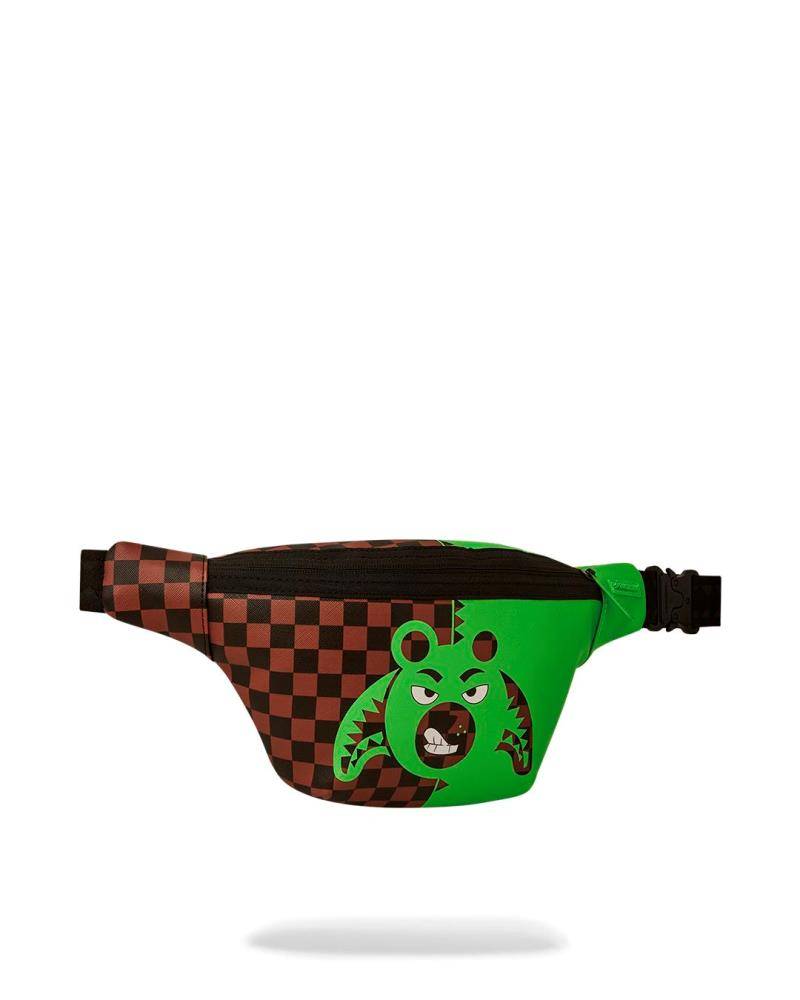 SPRAYGROUND GREEN MONEY BEAR SPLIT SAVVY CROSS-BODY