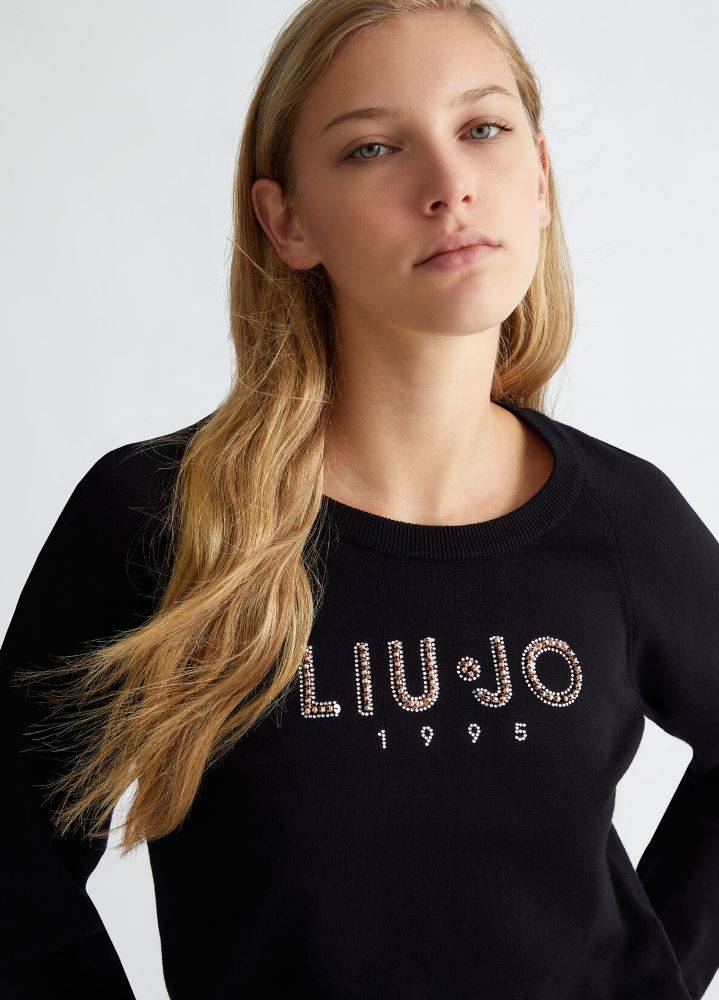 LIU JO KNITTED SWEATER WITH GEMSTONES LOGO
