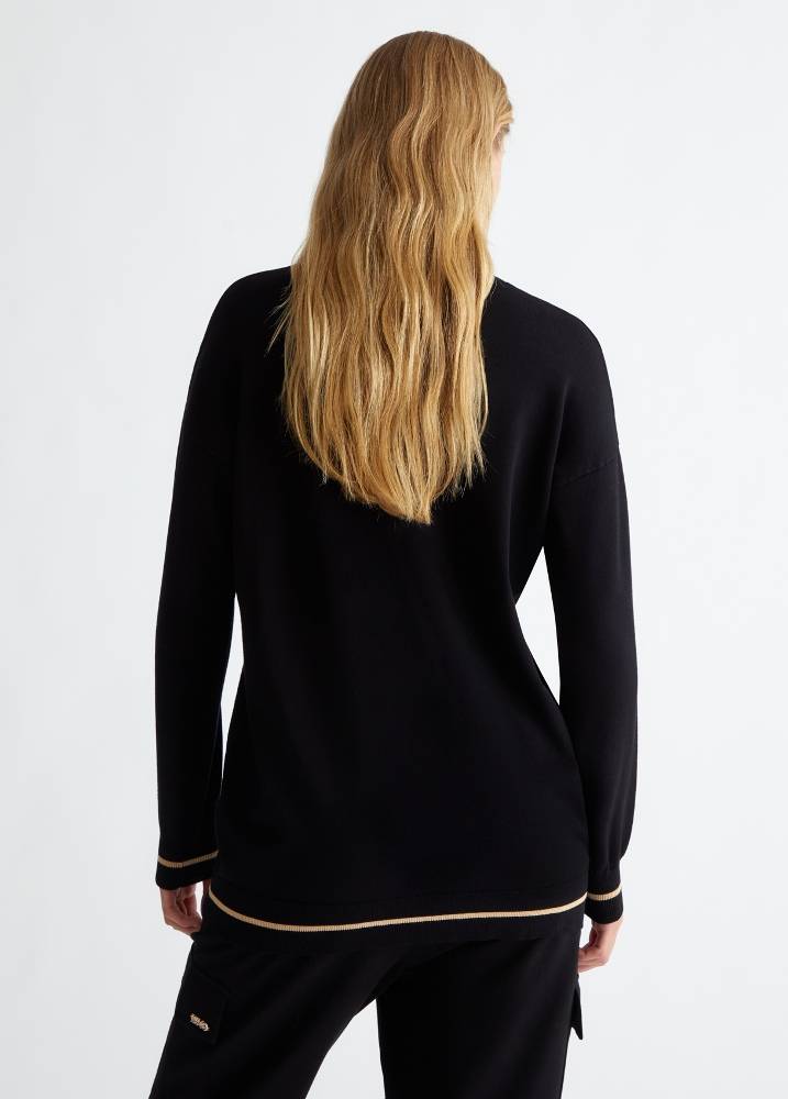 LIU JO TURTLENECK WITH LOGO AND RHINESTONES