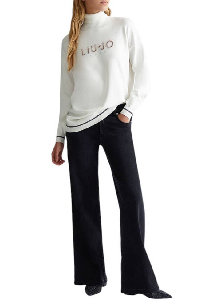 LIU JO TURTLENECK WITH LOGO AND RHINESTONES