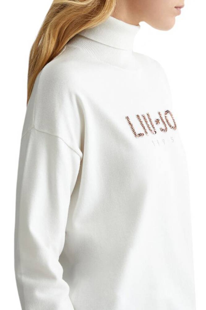LIU JO TURTLENECK WITH LOGO AND RHINESTONES