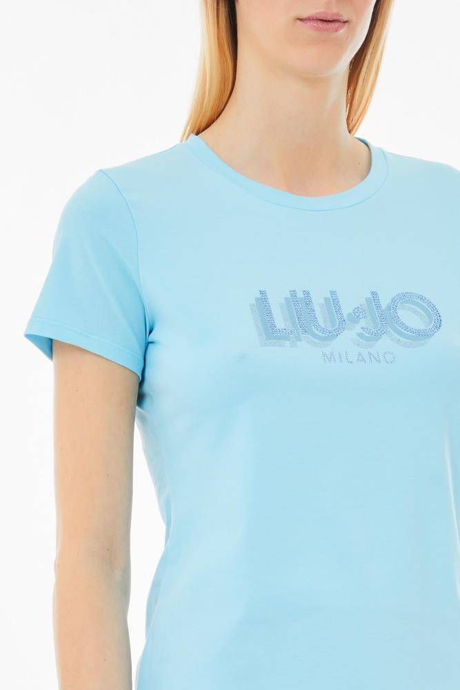 LIU JO T-SHIRT WITH LOGO AND GEMSTONES