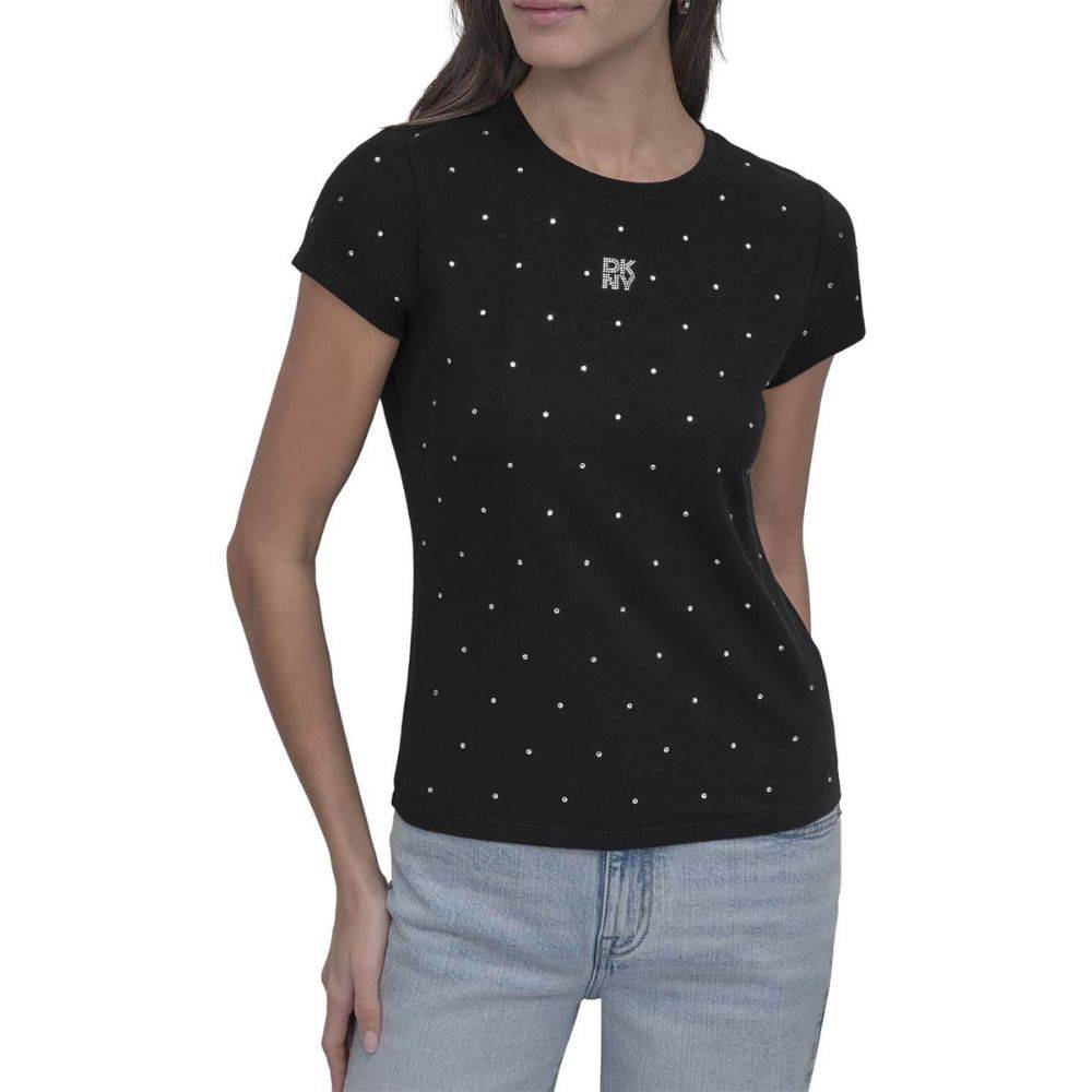 DKNY RHINESTONES CREW NECK FITTED LOGO TEE