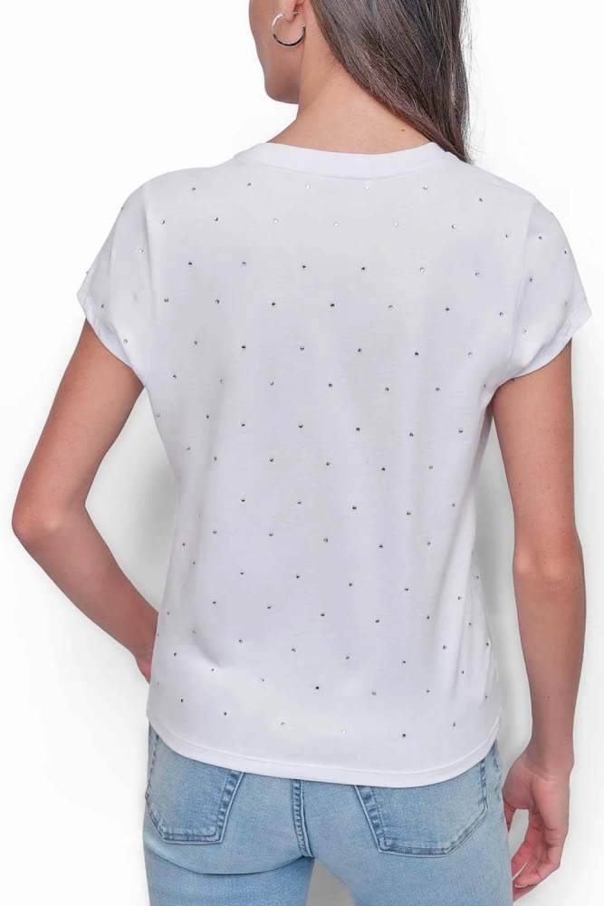 DKNY RHINESTONES CREW NECK FITTED LOGO TEE