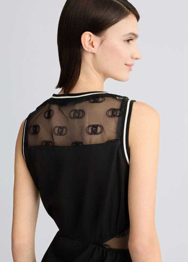 LIU JO CREW NECK DRESS WITH TULLE DETAILS