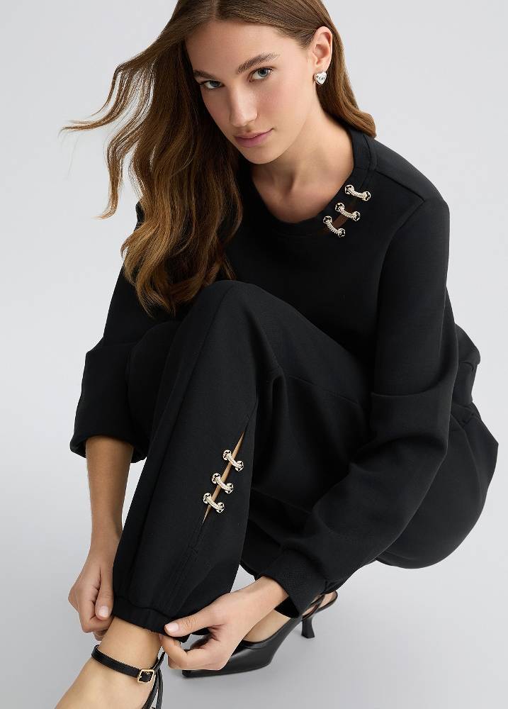 LIU JO SCUBA TROUSERS WITH BEJEWELLED DETAILS