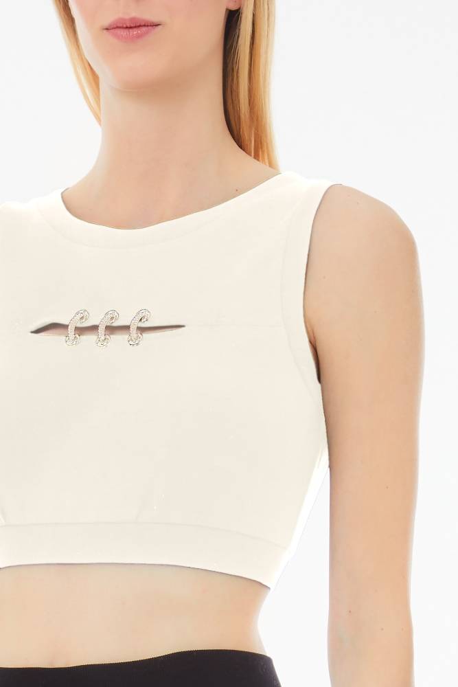 LIU JO CROPPED TANK TOP WITH BEJEWELLED DETAILS