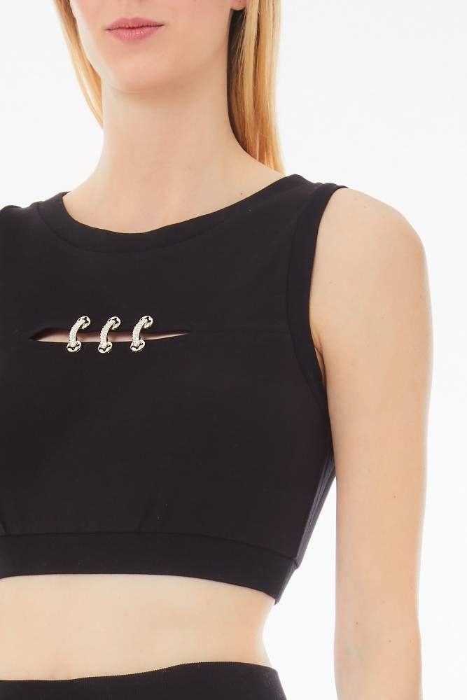LIU JO CROPPED TANK TOP WITH BEJEWELLED DETAILS