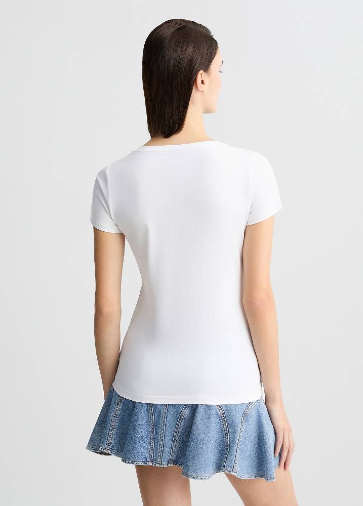 LIU JO FLORAL LOGO AND GEMSTONES T-SHIRT