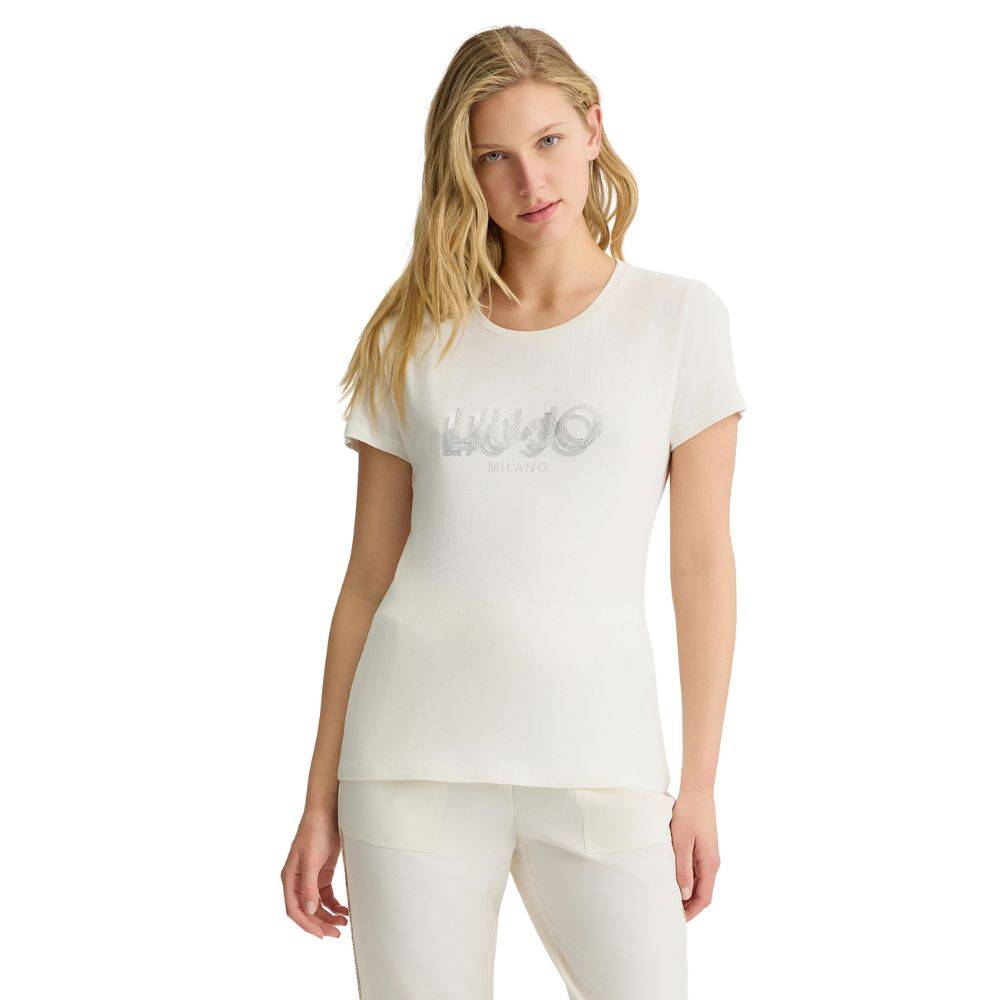 LIU JO T-SHIRT WITH LOGO AND GEMSTONES
