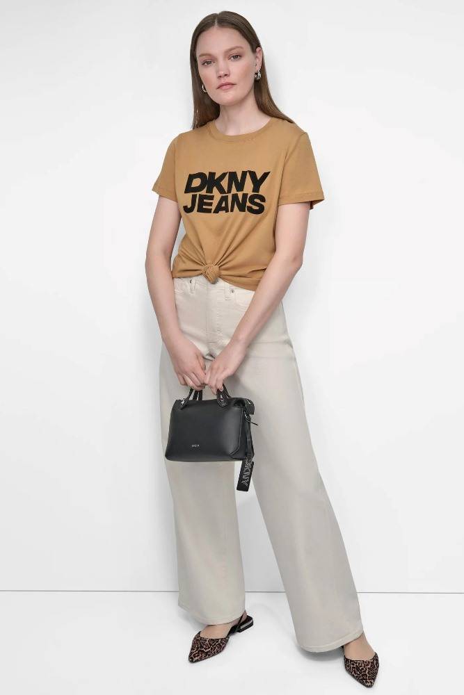 DKNY FLOCKED LOGO CREW NECK TEE
