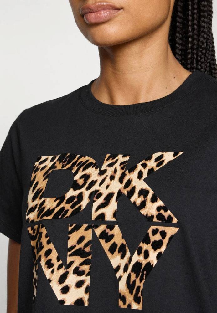 DKNY LEOPARD-PRINT LOGO TEE
