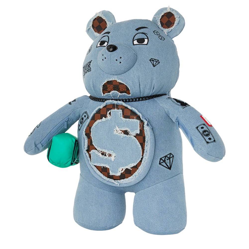 SPRAYGROUND DENIM SHARK MONEYBEAR TEDDY BEAR BACKPACK