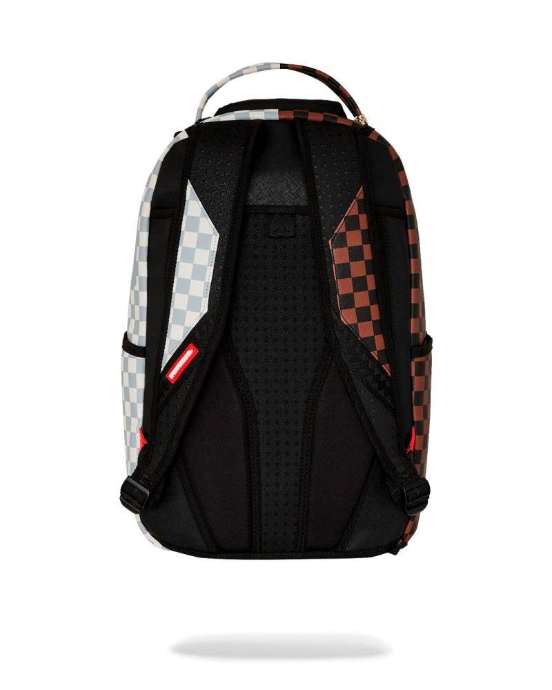 SPRAYGROUND SPLIT BROWN AND CREAM CHECK BACKPACK
