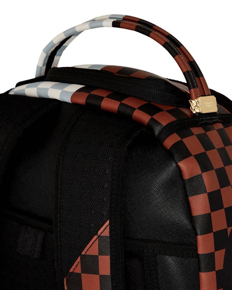 SPRAYGROUND SPLIT BROWN AND CREAM CHECK BACKPACK