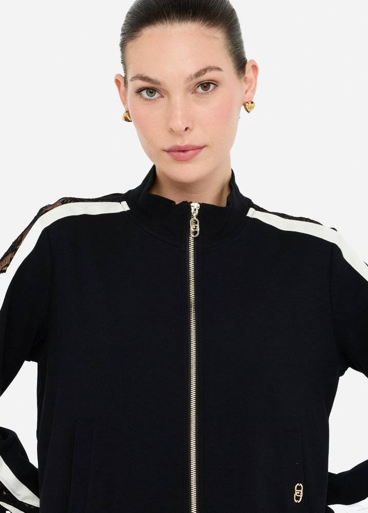 LIU JO COTTON SWEATSHIRT WITH LACE