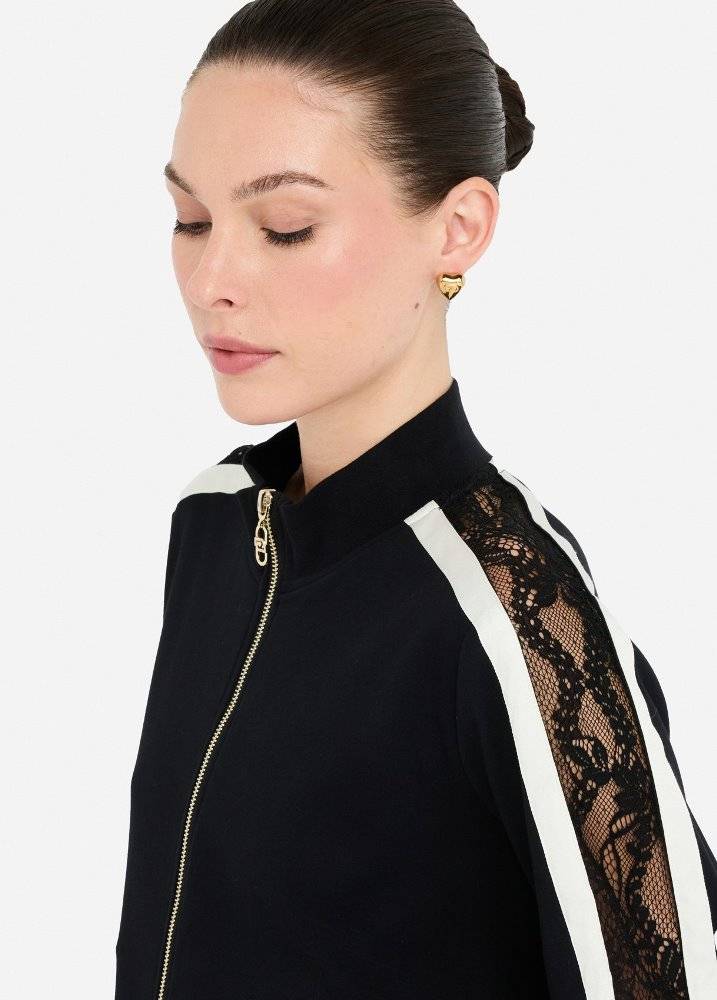 LIU JO COTTON SWEATSHIRT WITH LACE