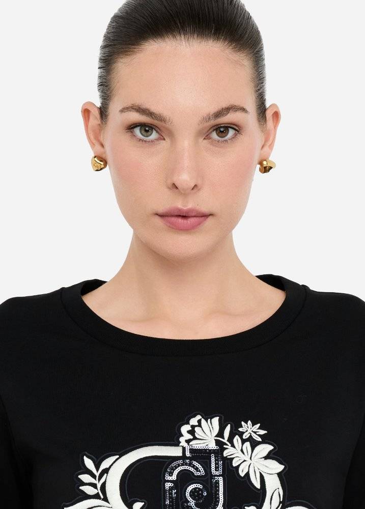 LIU JO SWEATSHIRT WITH FLORAL EMBROIDERY