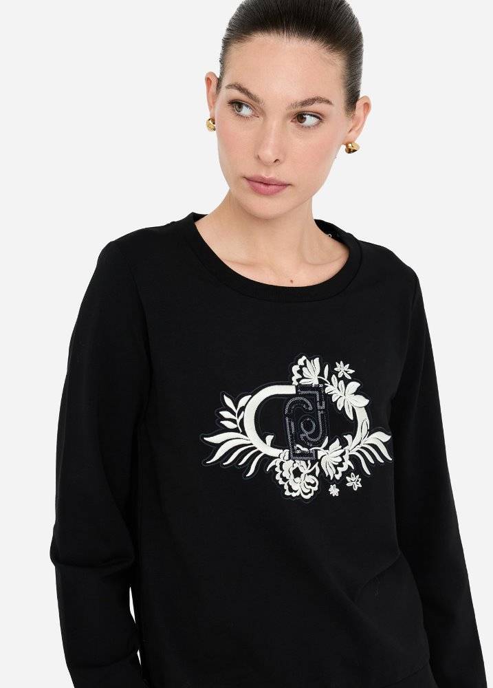 LIU JO SWEATSHIRT WITH FLORAL EMBROIDERY