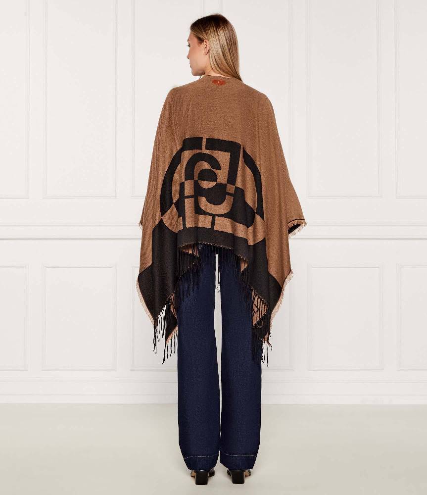 LIU JO PONCHO WITH LOGO AND FRINGES
