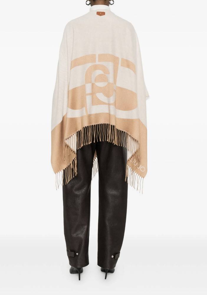 LIU JO PONCHO WITH LOGO AND FRINGES