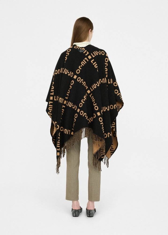 LIU JO PONCHO WITH LOGO AND FRINGES