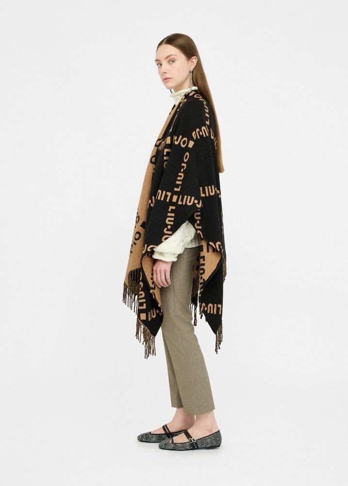 LIU JO PONCHO WITH LOGO AND FRINGES