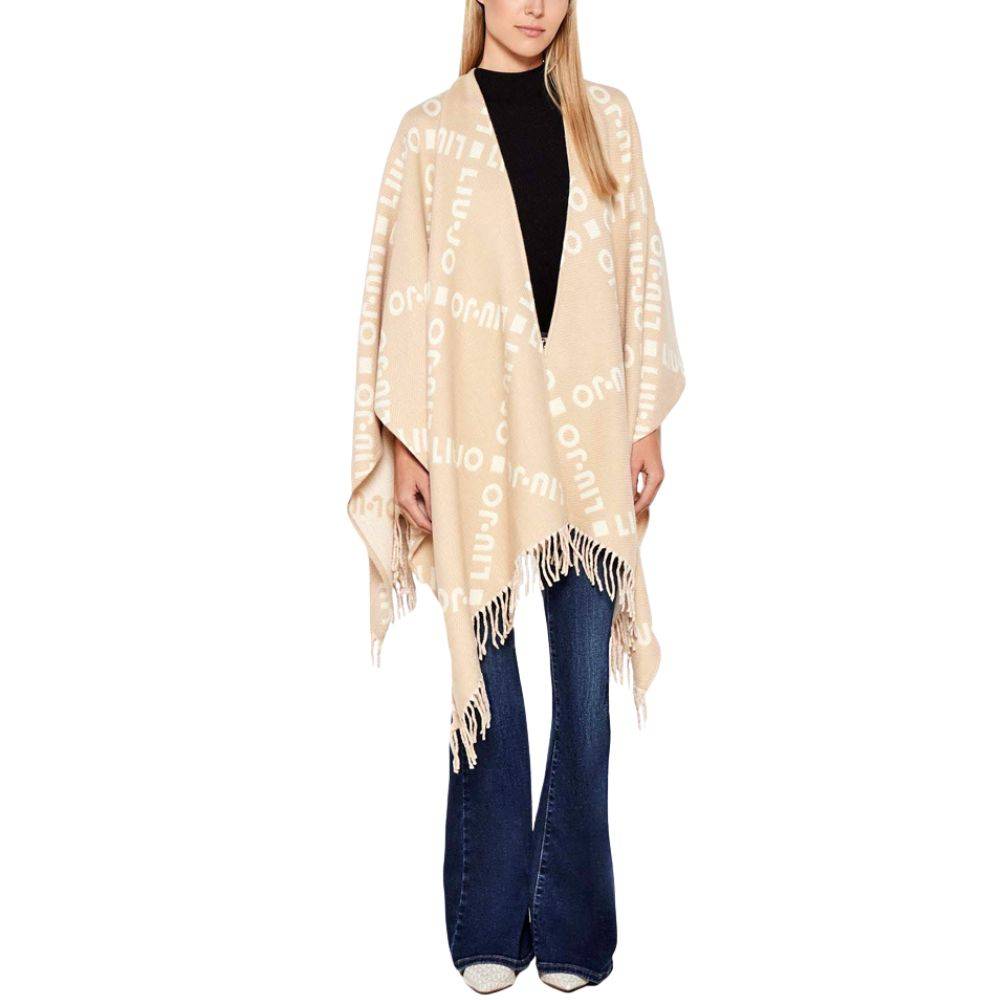 LIU JO PONCHO WITH LOGO AND FRINGES