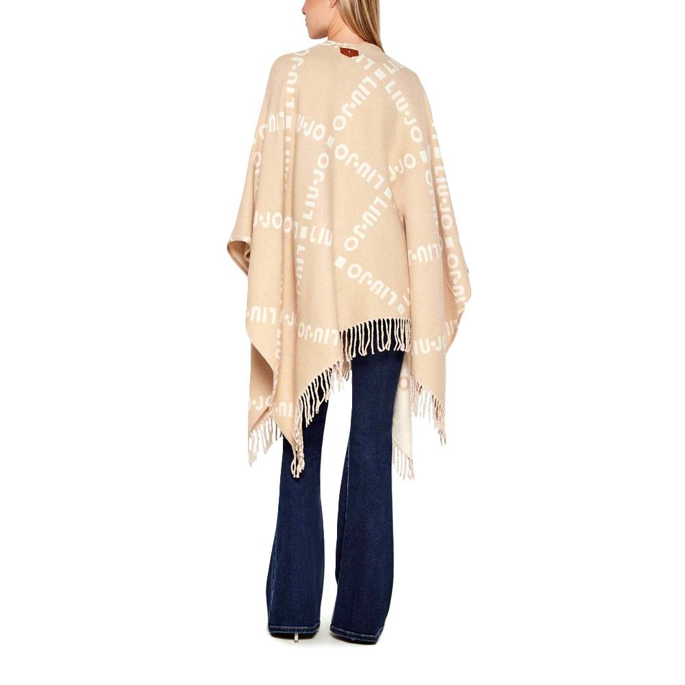 LIU JO PONCHO WITH LOGO AND FRINGES