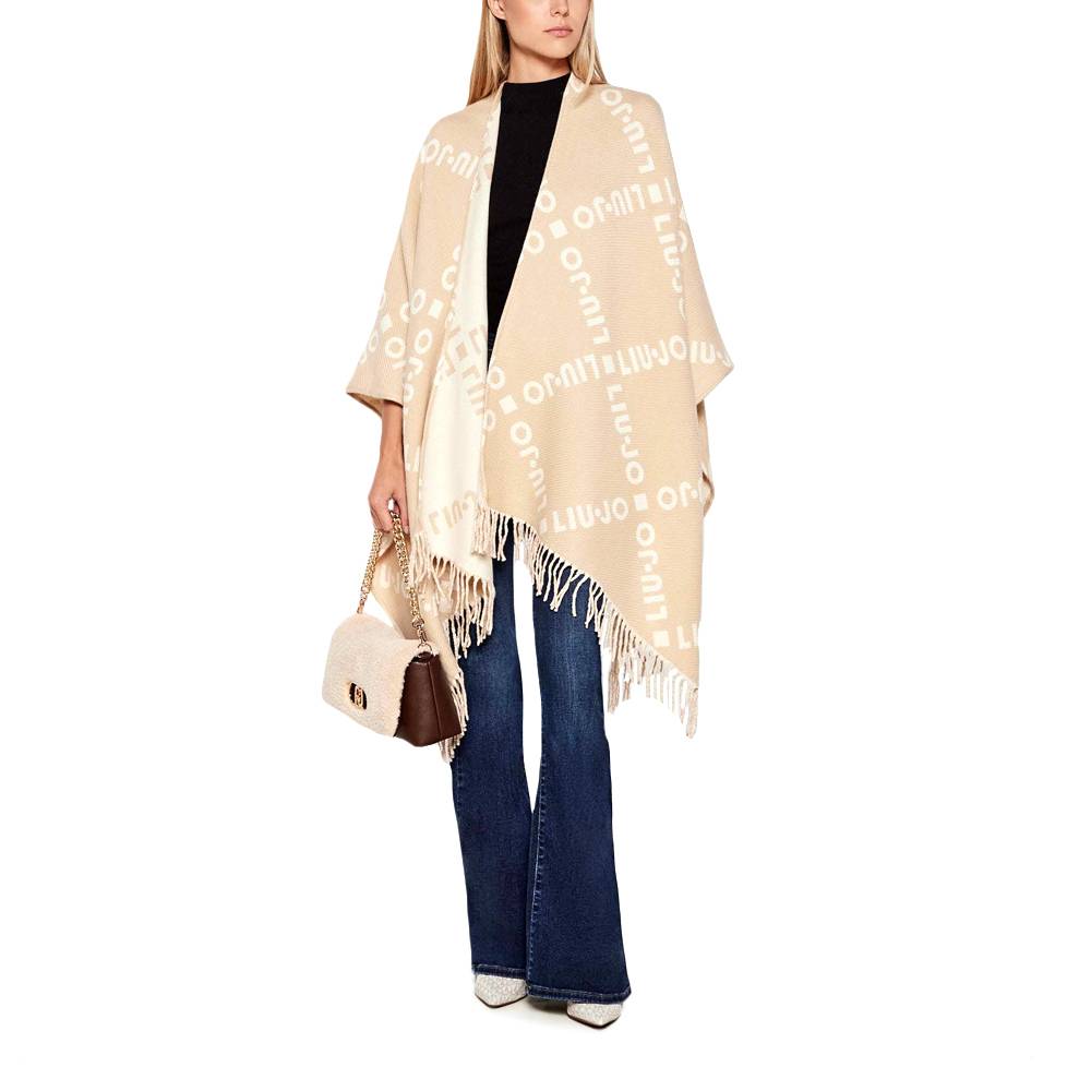 LIU JO PONCHO WITH LOGO AND FRINGES