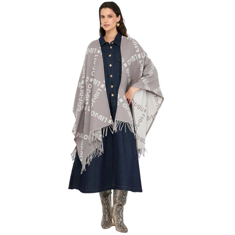 LIU JO PONCHO WITH LOGO AND FRINGES