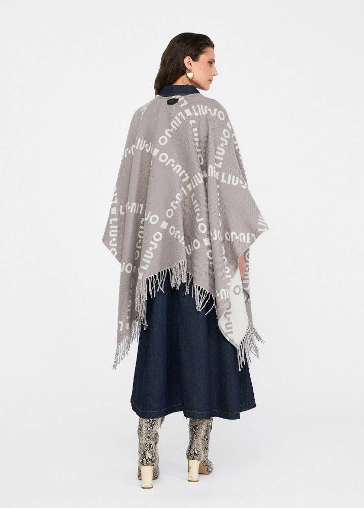 LIU JO PONCHO WITH LOGO AND FRINGES