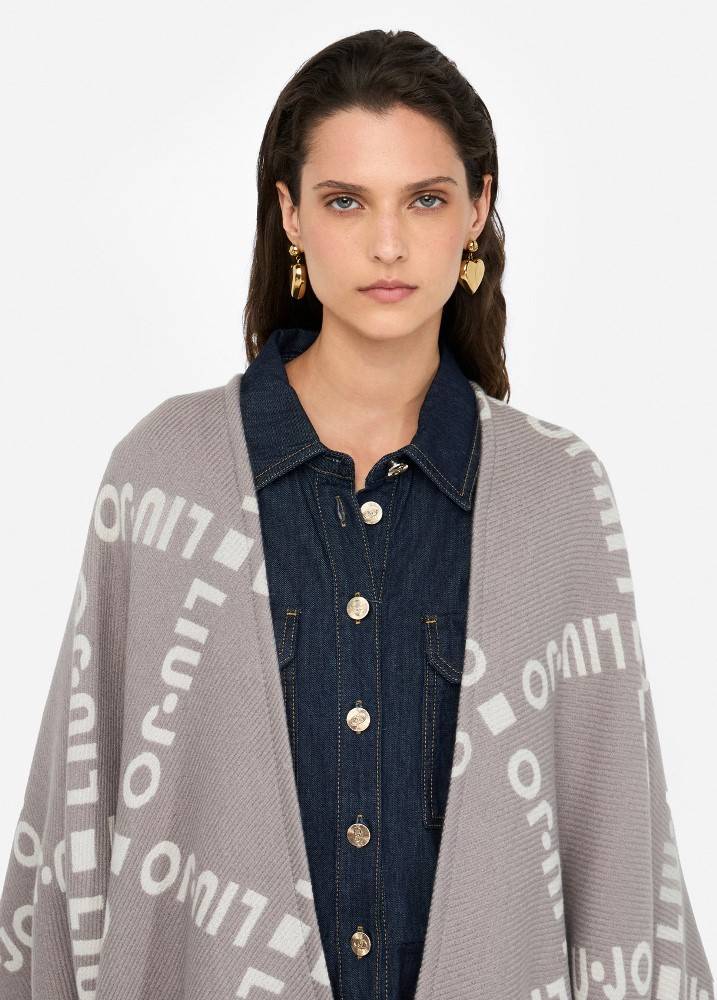 LIU JO PONCHO WITH LOGO AND FRINGES