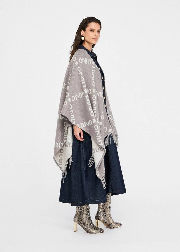 LIU JO PONCHO WITH LOGO AND FRINGES