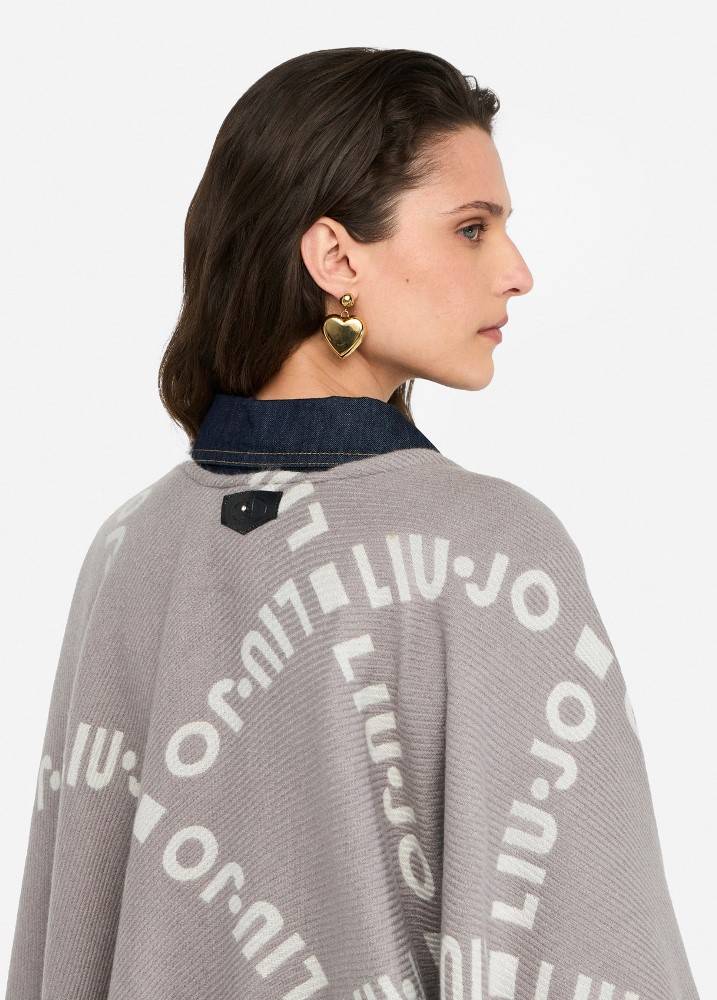LIU JO PONCHO WITH LOGO AND FRINGES