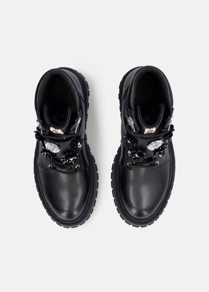 LIU JO COMBAT BOOTS WITH BEJEWELLED APPLIQUES