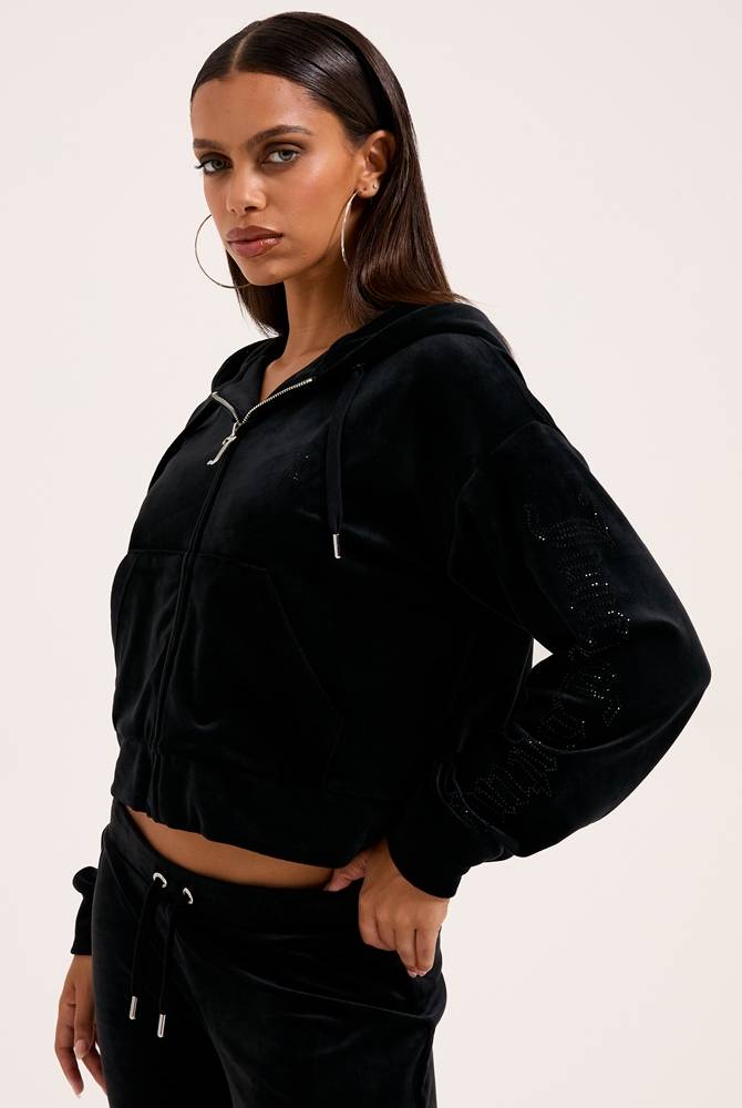 JUICY COUTURE ICCLE DIAMANTE OVERSIZED CROPPED ZIP HOODIE