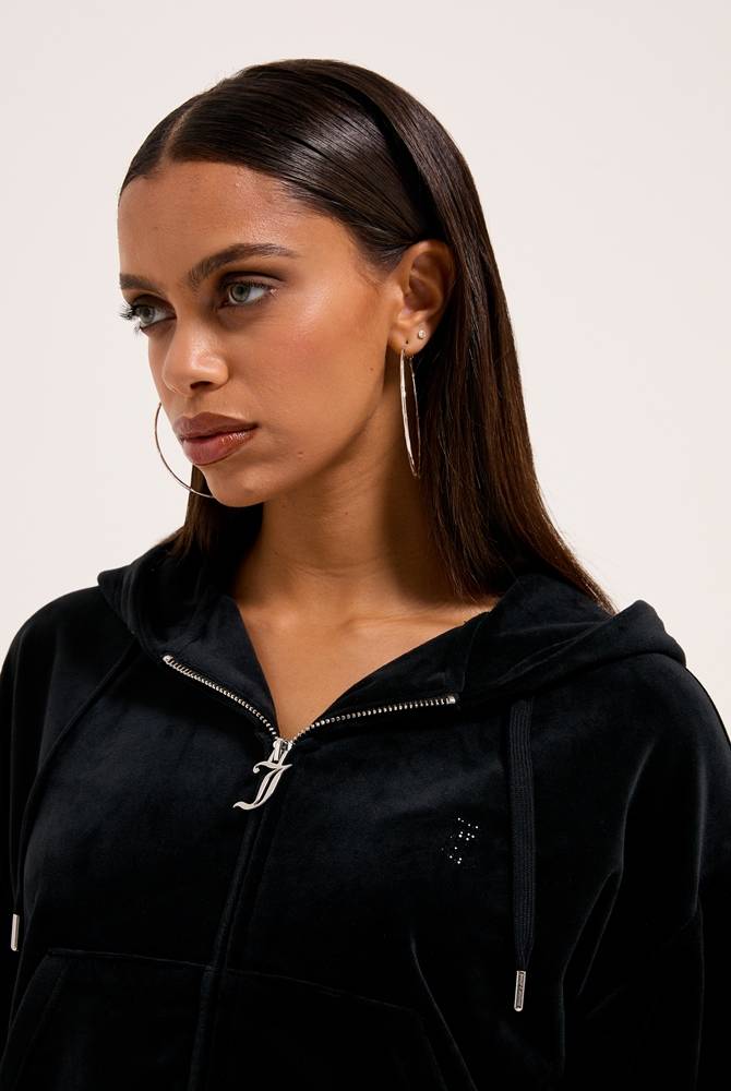 JUICY COUTURE ICCLE DIAMANTE OVERSIZED CROPPED ZIP HOODIE