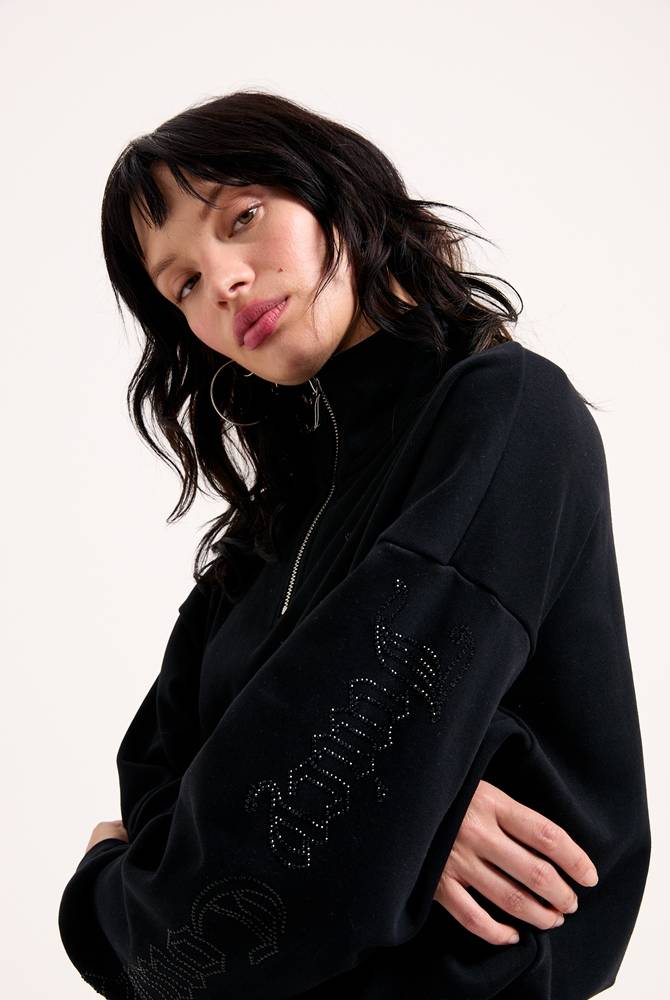 JUICY COUTURE ICCLE FLEECE DIAMANTE OVERSIZED CROPPED HOODIE