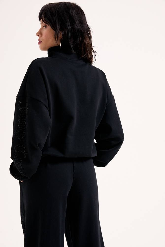 JUICY COUTURE ICCLE FLEECE DIAMANTE OVERSIZED CROPPED HOODIE