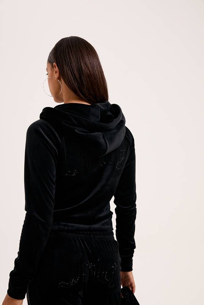 JUICY COUTURE MADISON CLASSIC VELOUR OUTLINE DIAMANTE ZIP HOODIE