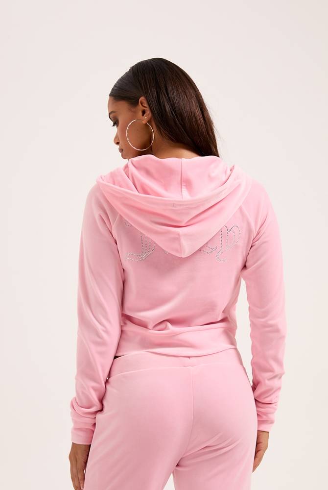 JUICY COUTURE MADISON CLASSIC VELOUR OUTLINE DIAMANTE ZIP HOODIE