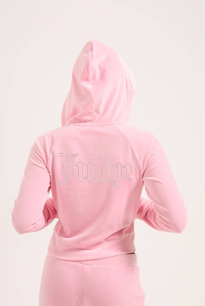 JUICY COUTURE MADISON CLASSIC VELOUR OUTLINE DIAMANTE ZIP HOODIE