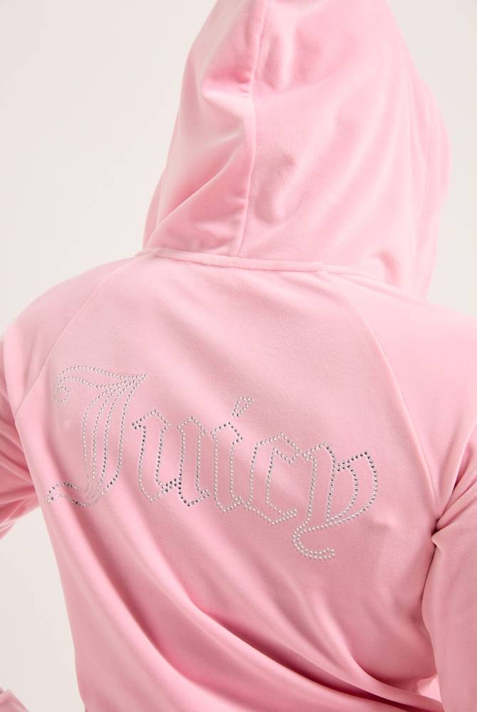 JUICY COUTURE MADISON CLASSIC VELOUR OUTLINE DIAMANTE ZIP HOODIE