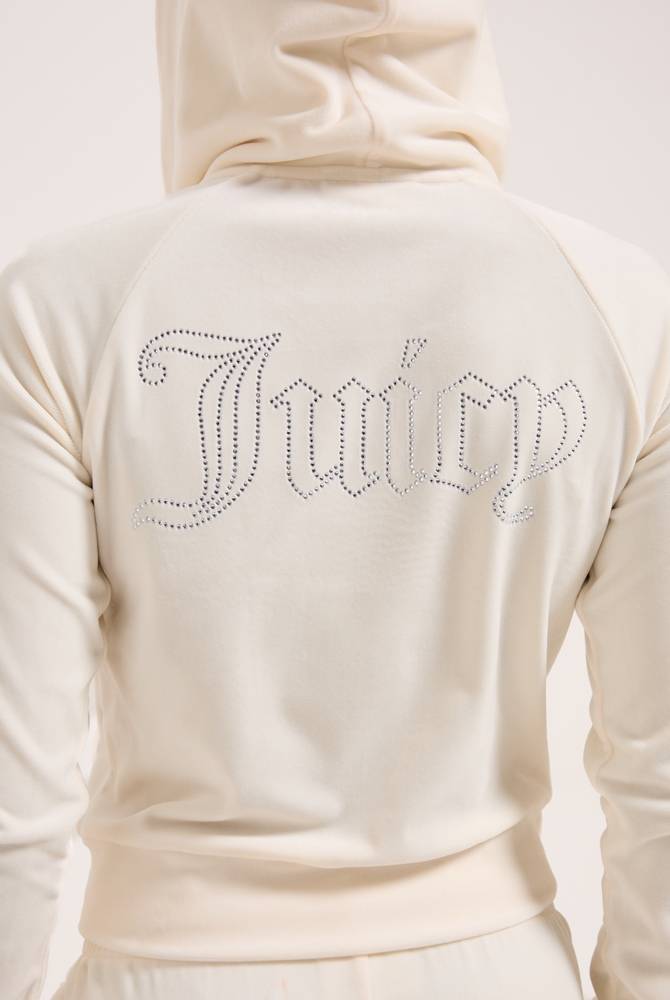JUICY COUTURE MADISON CLASSIC VELOUR OUTLINE DIAMANTE ZIP HOODIE