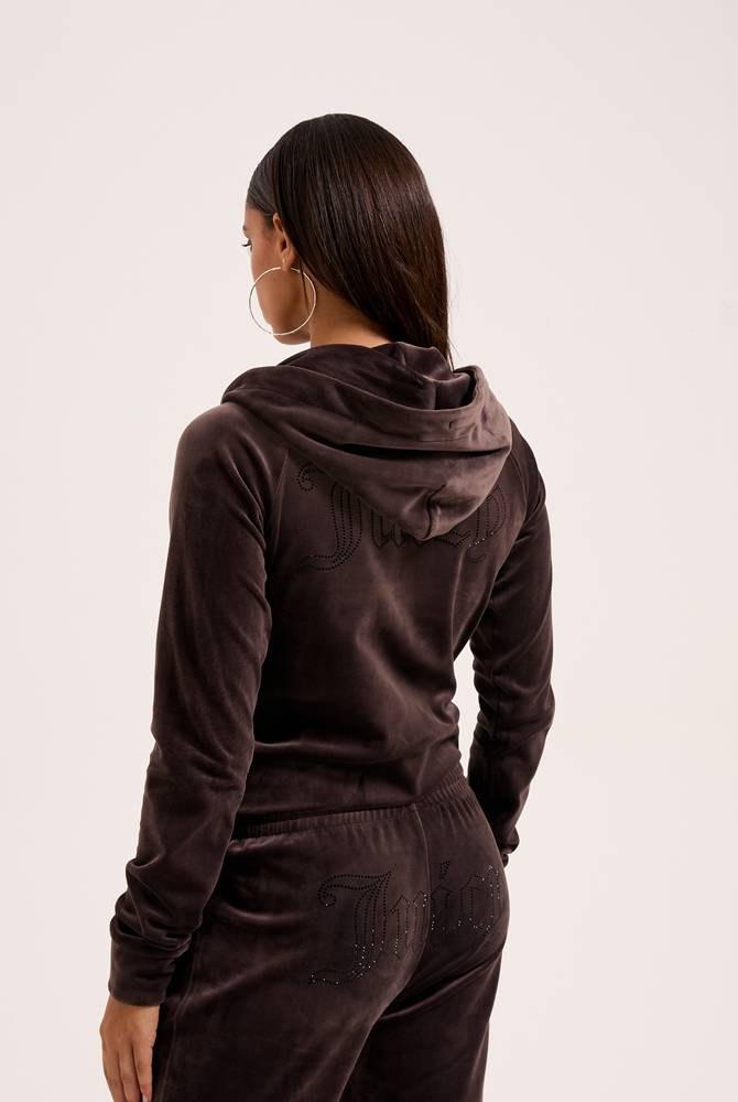 JUICY COUTURE MADISON CLASSIC VELOUR OUTLINE DIAMANTE ZIP HOODIE