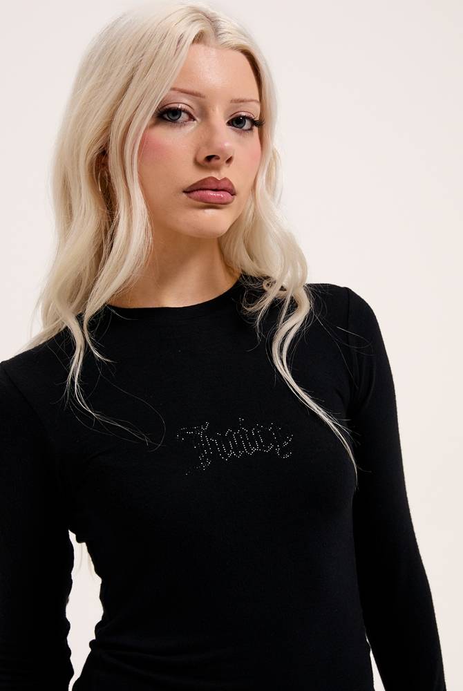 JUICY COUTURE SHEER JERSEY LONG SLEEVE RINGER T-SHIRT