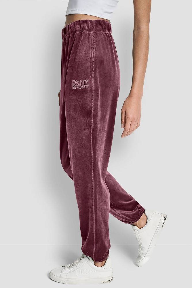 DKNY VELOUR RHINESTONE LOGO RELAXED JOGGER